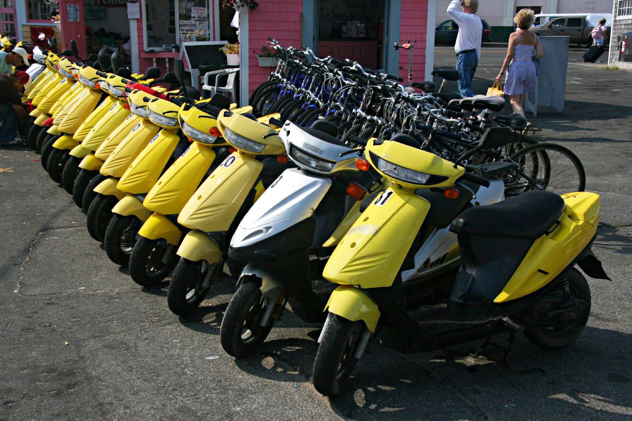 Motor scooters for rent on Martha's Vineyard island.