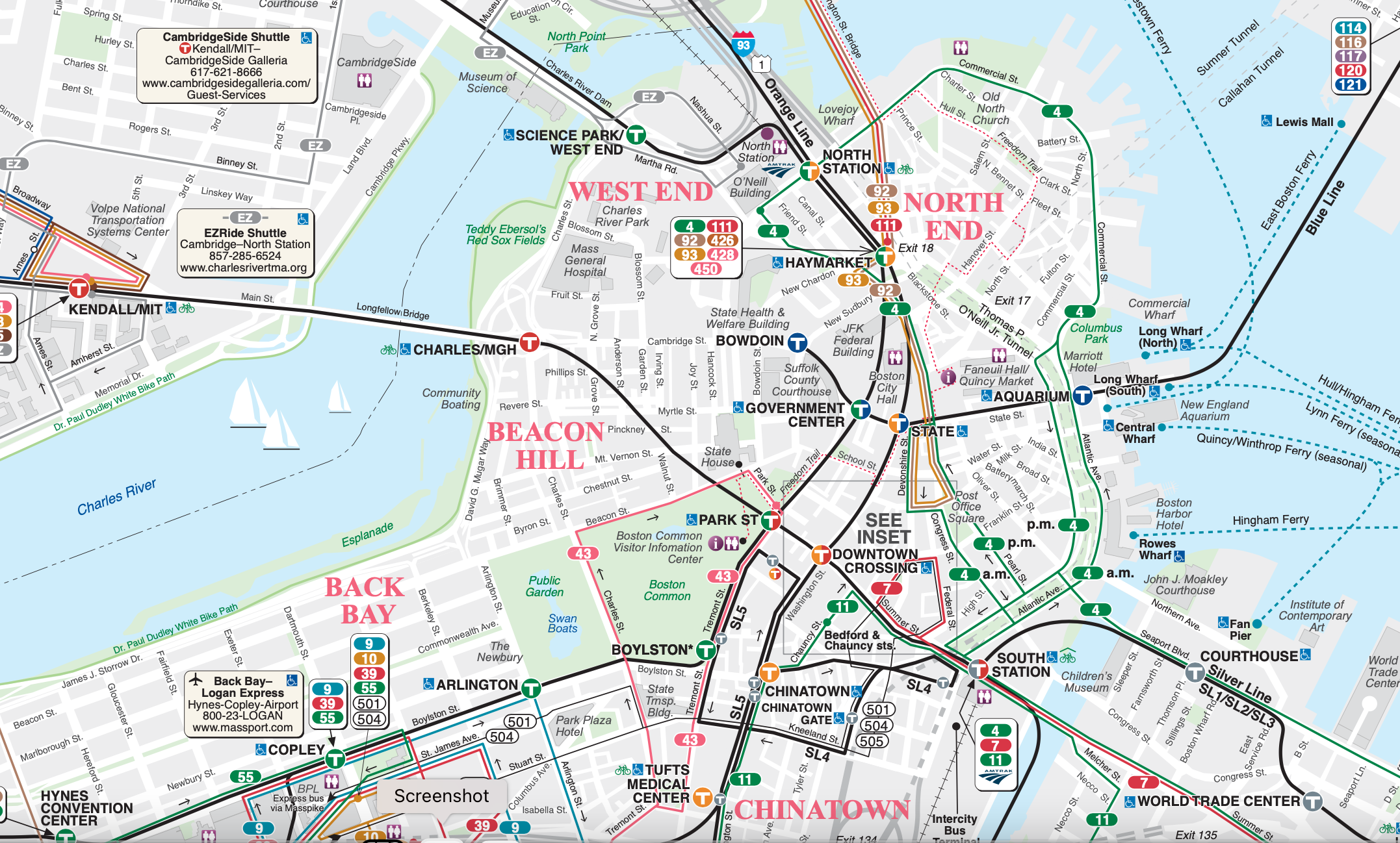 MBTA public transit map.