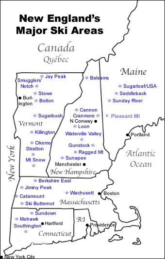 Map of Major New England Ski Resorts