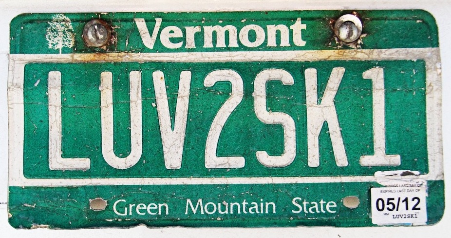 Vermont license plate: LUV2SK1
