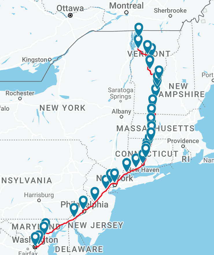 Amtrak's Vermonter express train route map