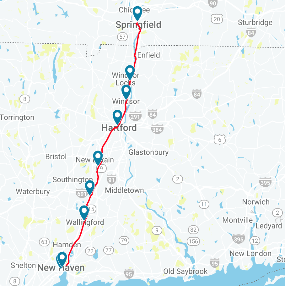 Amtrak Hartford Line Train Route Map