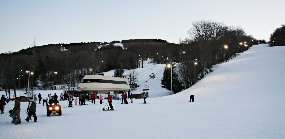 Wachusett Mountain Ski Area's lighted slopes.
