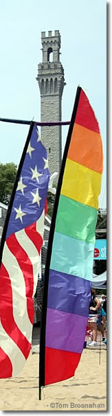 Flags and Pilgrim Monument, Provincetown, Cape Cod, Massachusetts