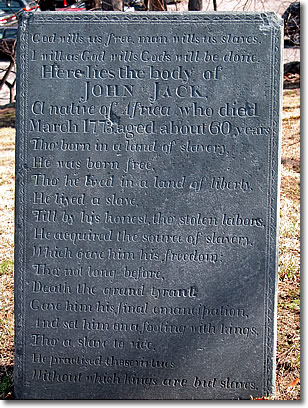 John Jack Gravestone, Old Hill Burying Ground, Concord MA