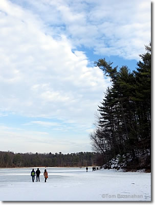 Walden Pond frozen in winter, Concord MA