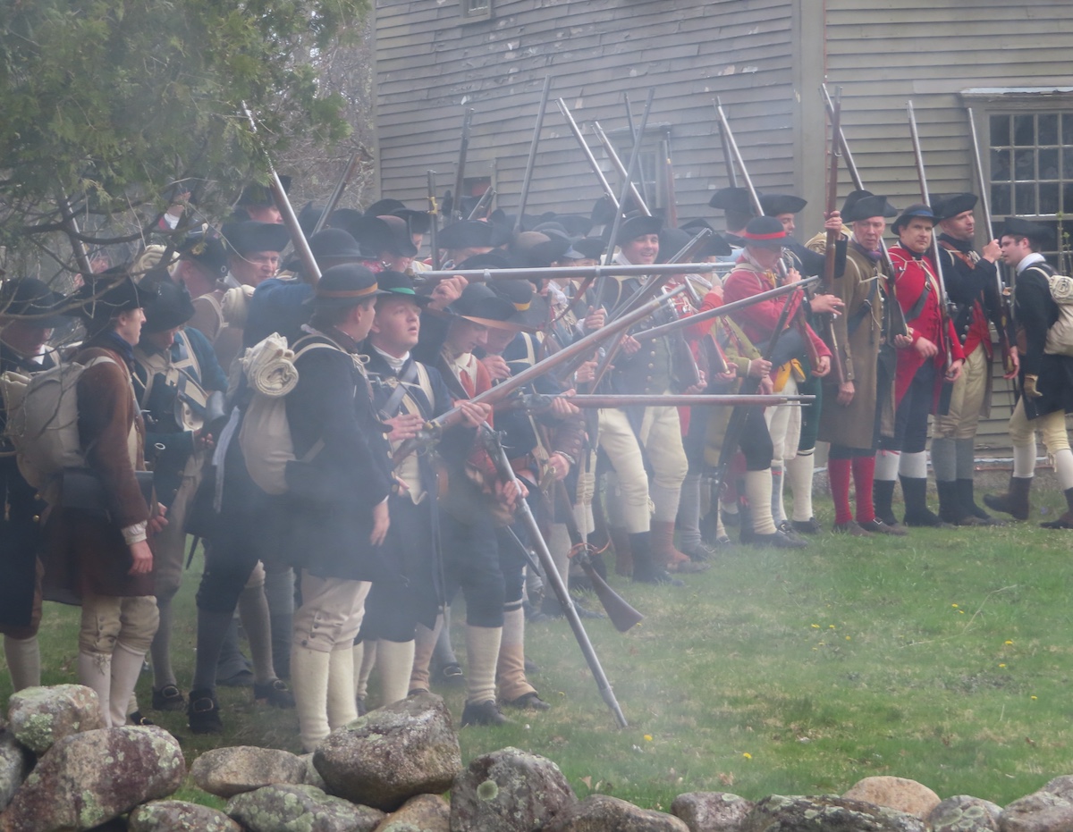Lexington militia fire at the Redcoats in Parker's Revenge, Patriots Day