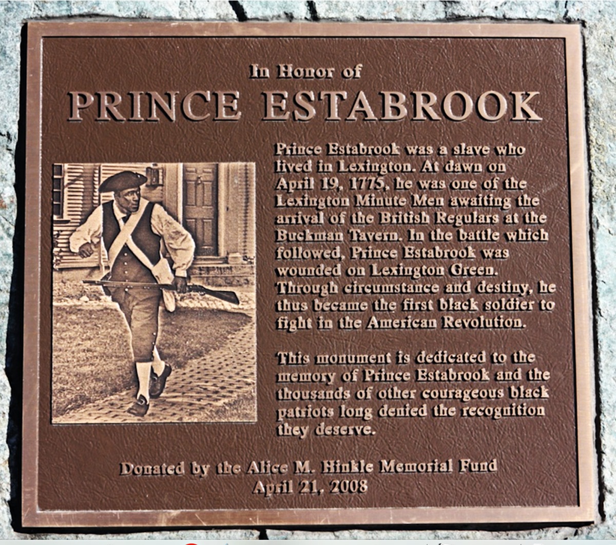 Prince Estabrook plaque, Lexington MA