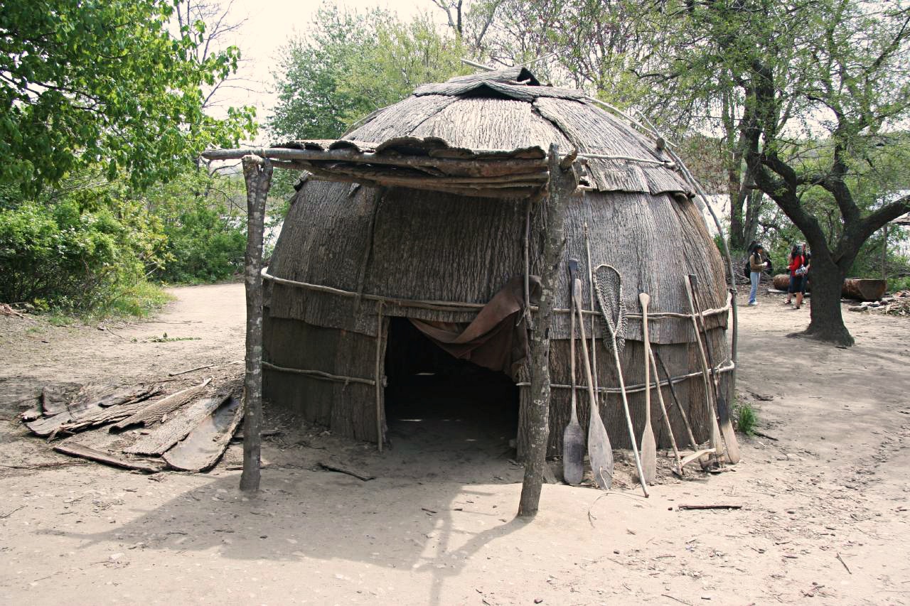 A Wampanoag wetu, or house, at Plimoth Patuxet Museums, Plymouth MA.