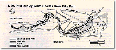 Map of Dr Paul Dudley Wright Charles River Bike Path, Boston MA