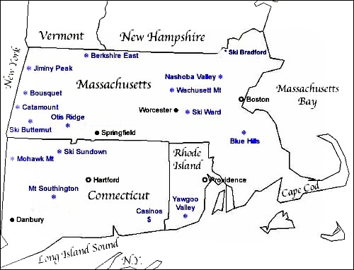 Southern New England Ski Resorts Map