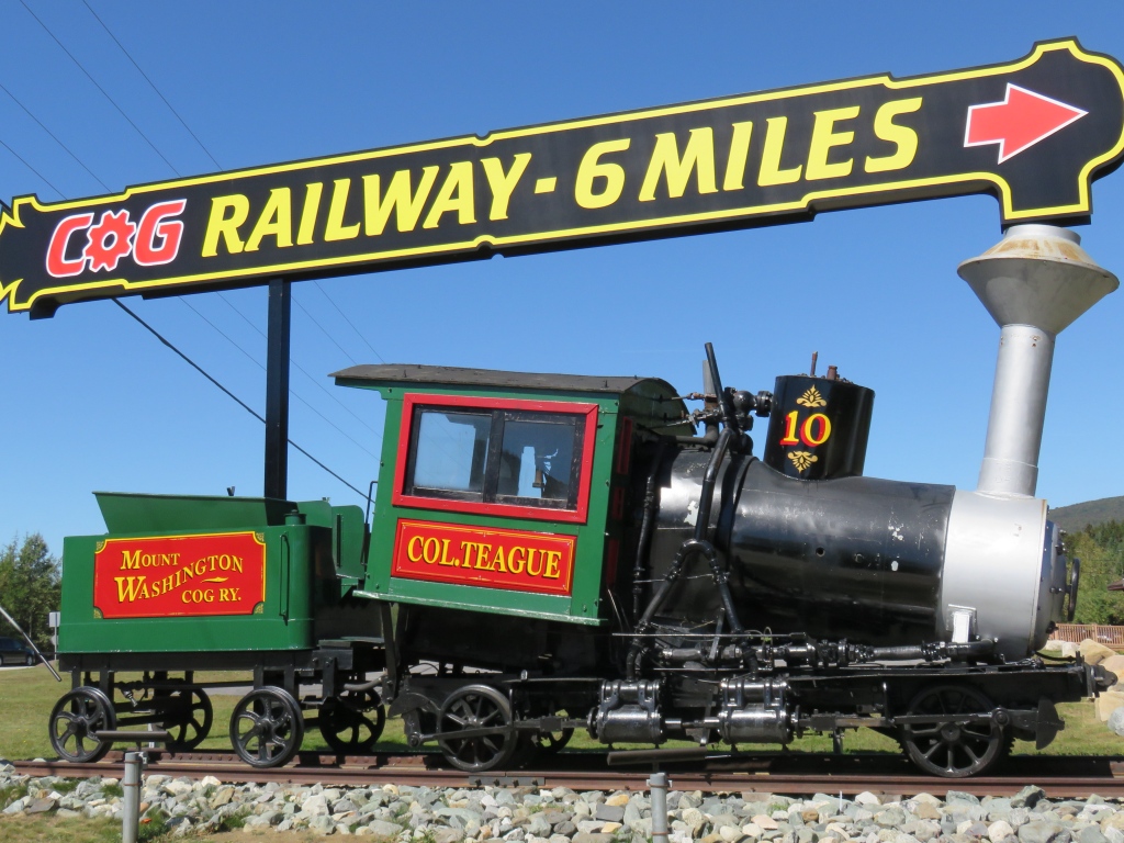 Mount Washington Cog Railway sign & locomotive