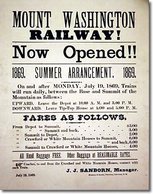 Mount Washington Cog Railway poster, 1869
