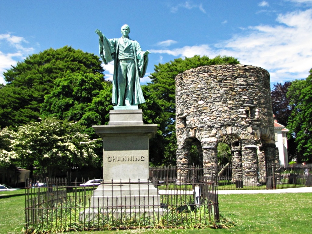 Old Stone Mill & Channing statue, Touro Park, Newport RI