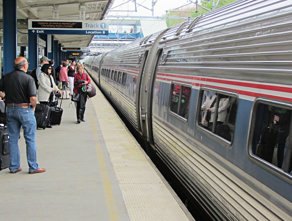Amtrak Northeast Regional train takes on passengers.