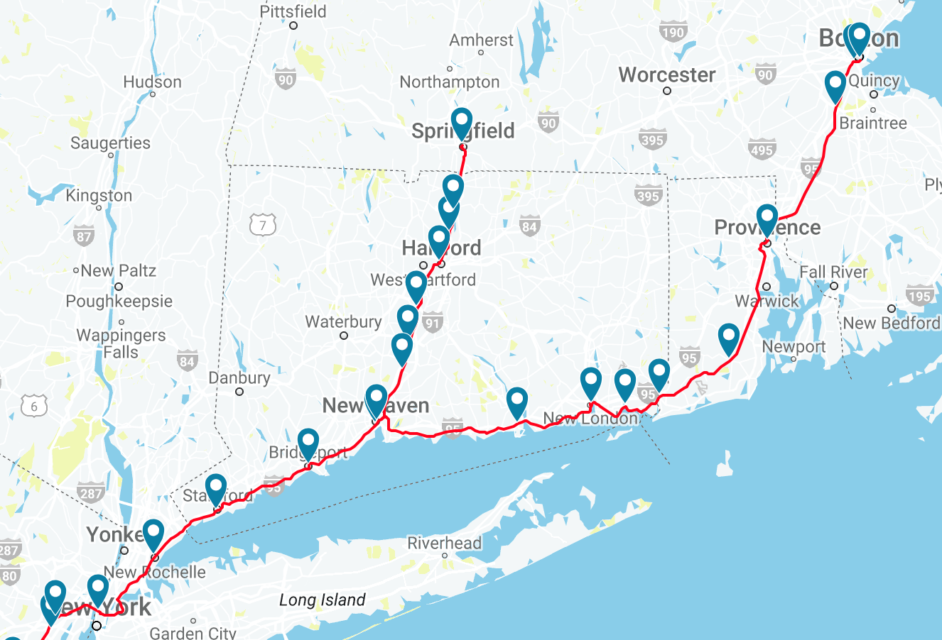 Amtrak Northeast Regional Trains Route Map