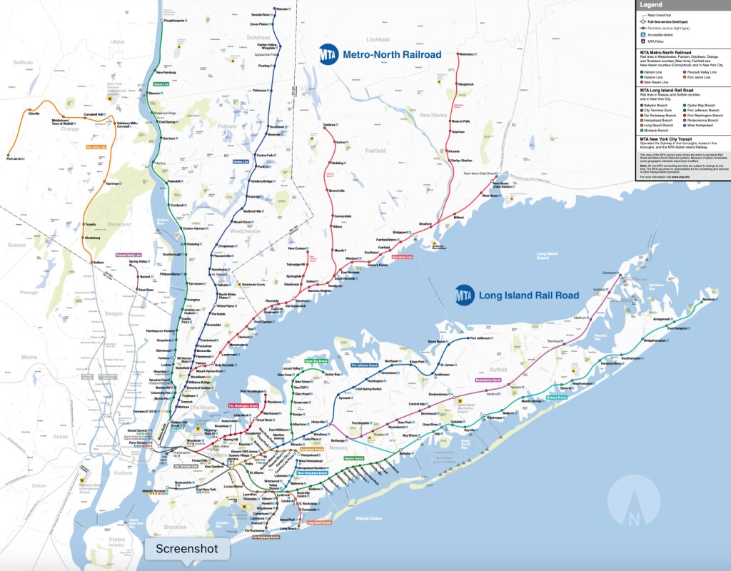 Metro North Railroad Route Map, New York City