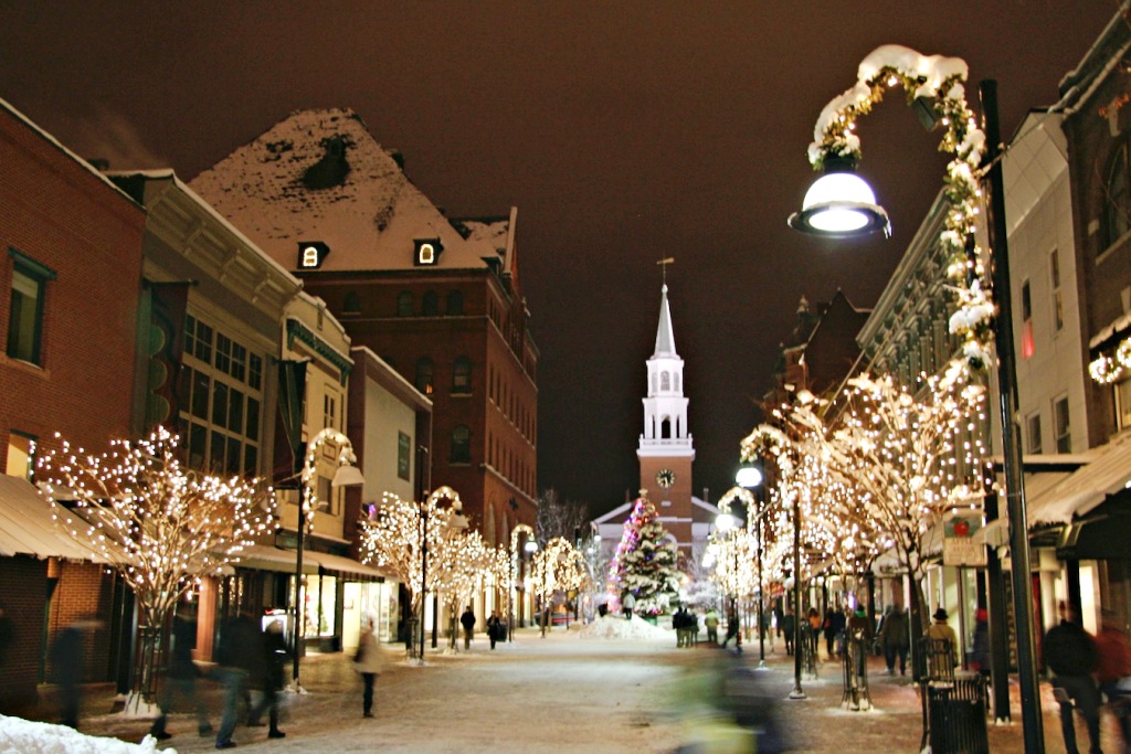 Holiday lights on Church Street, Burlington VT