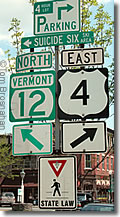 Road signs, Woodstock VT